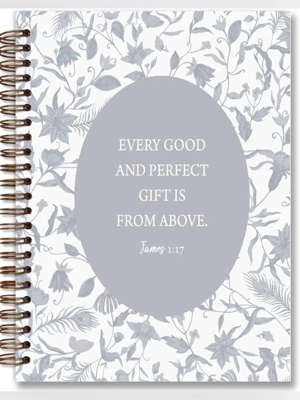 NWT Gray Floral Spiral Journal Notebook - With Inspirational Quote